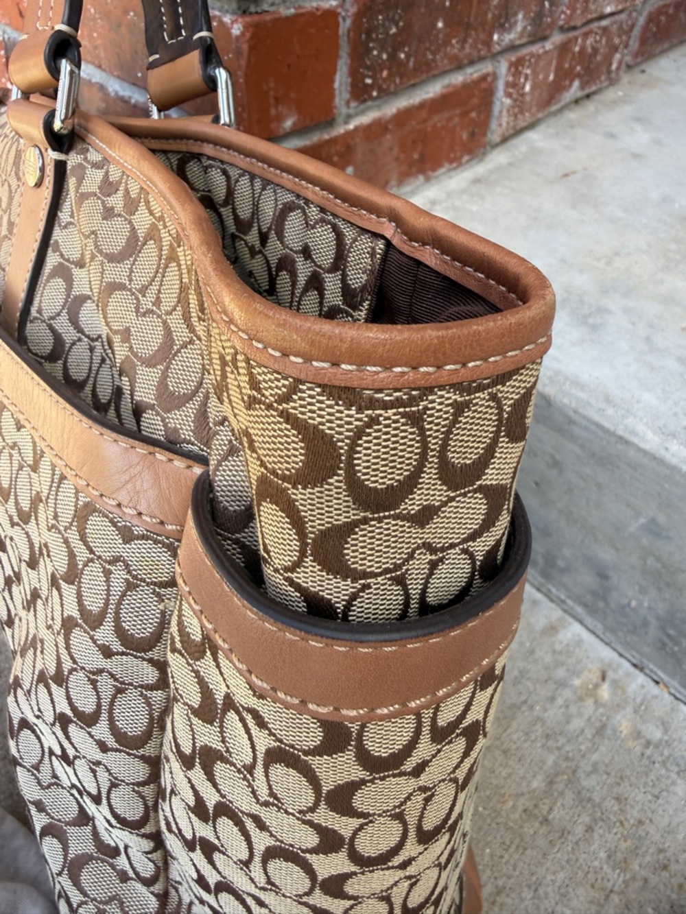 Coach Signature of Print Tote Bag in Tan and Brown - Picture 11 of 13